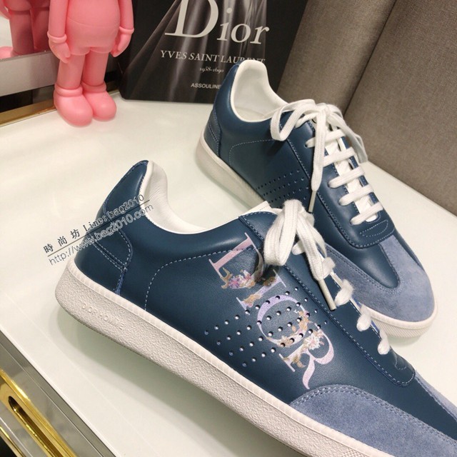 Dior明星同款平底圓頭運動鞋 迪奧2021春夏最新情侶款系帶休閒小白鞋 CD字母logo小蜜蜂印花拼色德訓鞋 dx3513